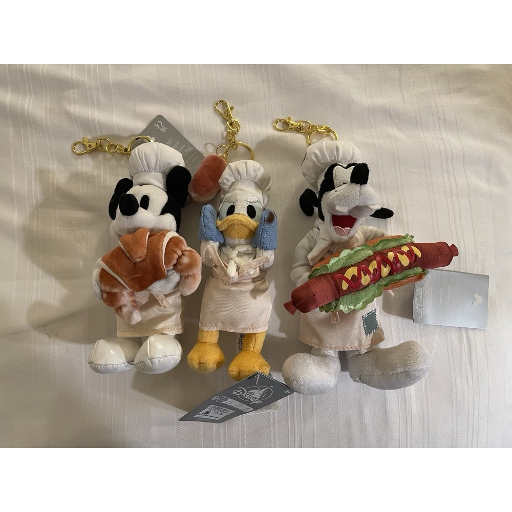 NEW Disney Parks - Chef Donald Duck Mickey Mouse & Goofy - Plush Keychain Set